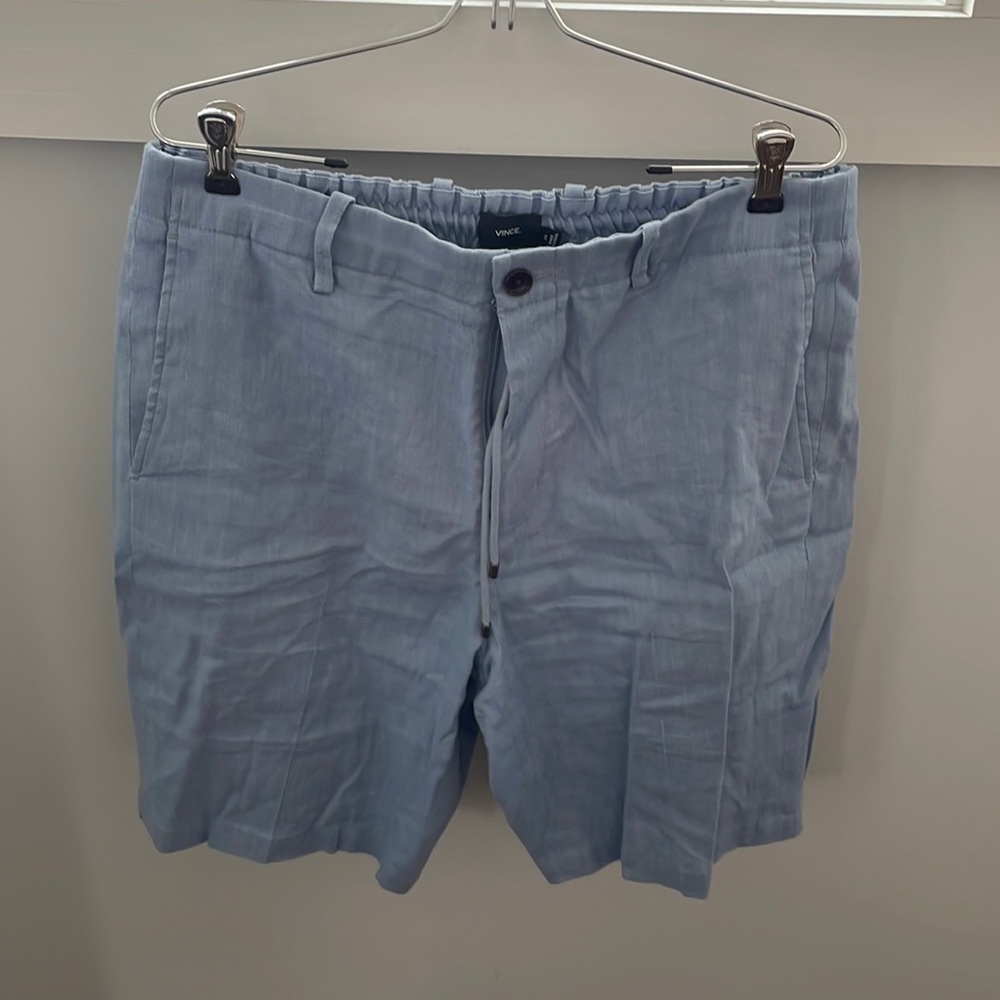Vince lightweight hemp mens short, size 34, light blue in color